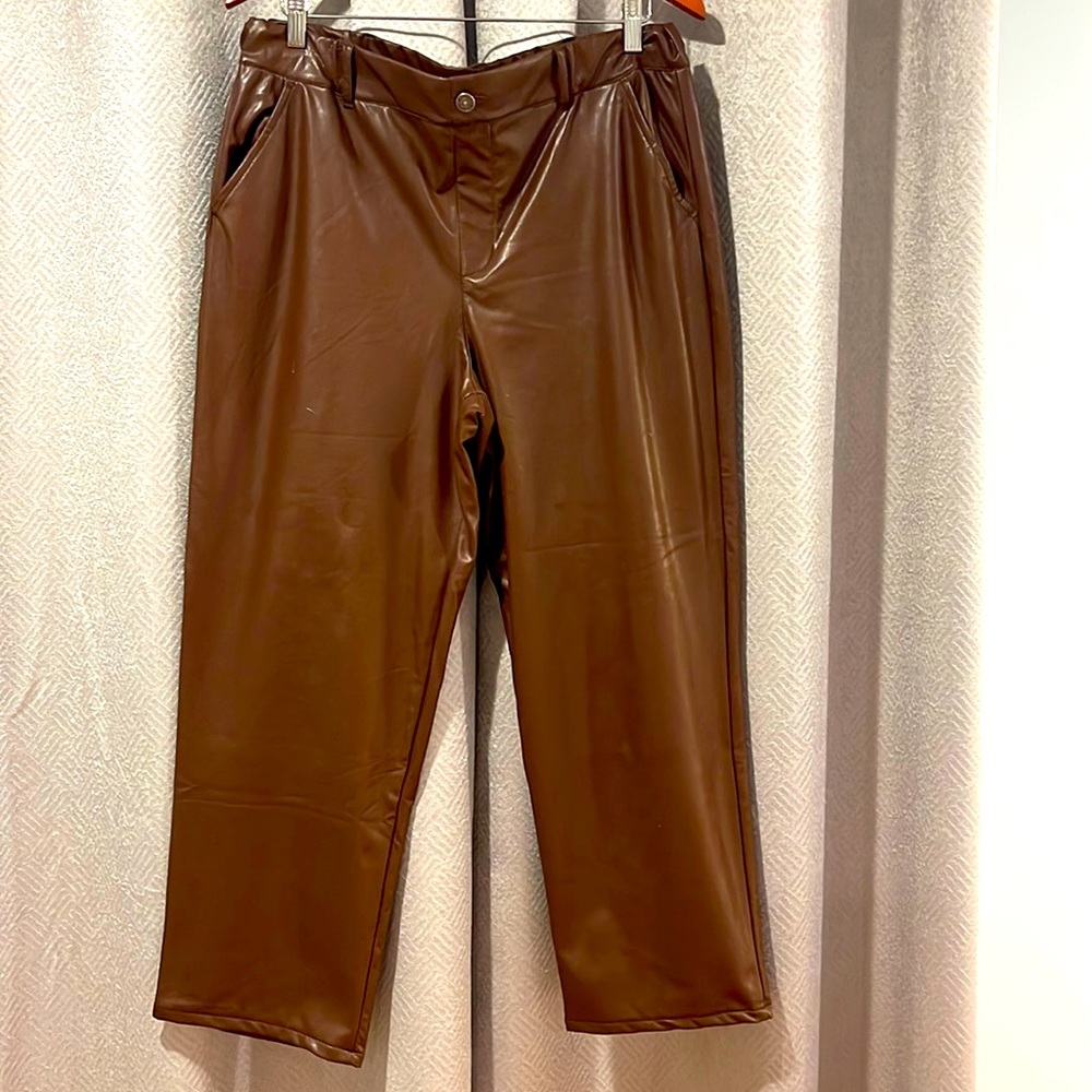 REWASH ‘Pleather’ Crop Pants - Brown